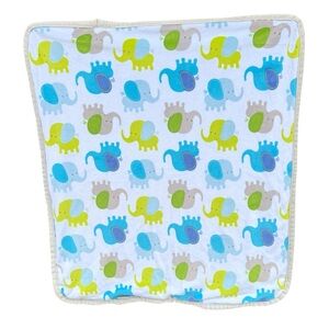Blankets & Beyond Elephants Plush Double-Sided Baby Blanket Green Blue 27x31 HTF